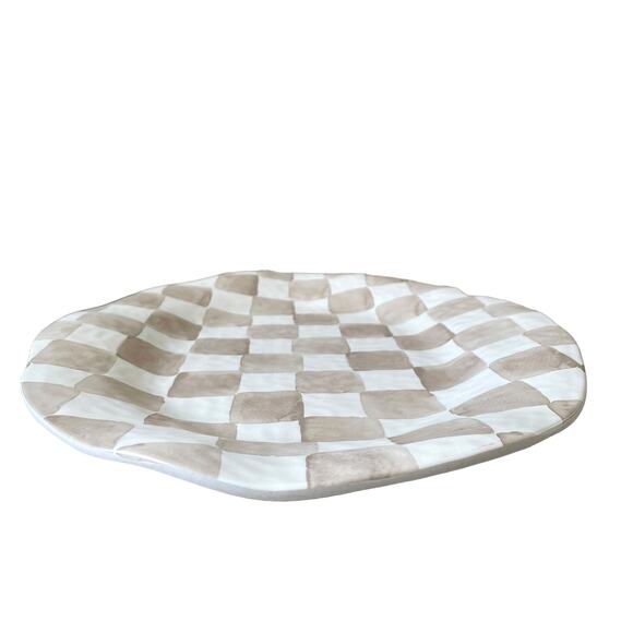 Chic Taupe & White Checkered Melamine Large Serving Platter 13X18 Oval NEW - Picture 7 of 9